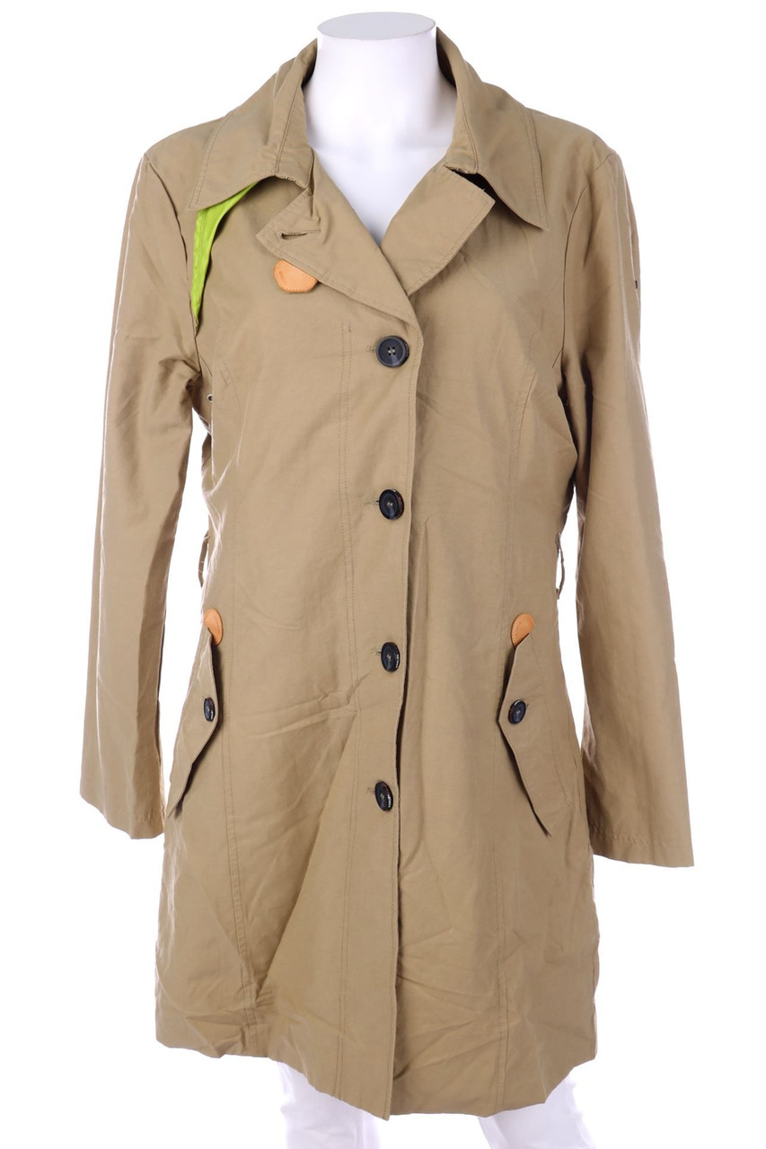 KHUJO - Trenchcoat with Faux Leather Details - L