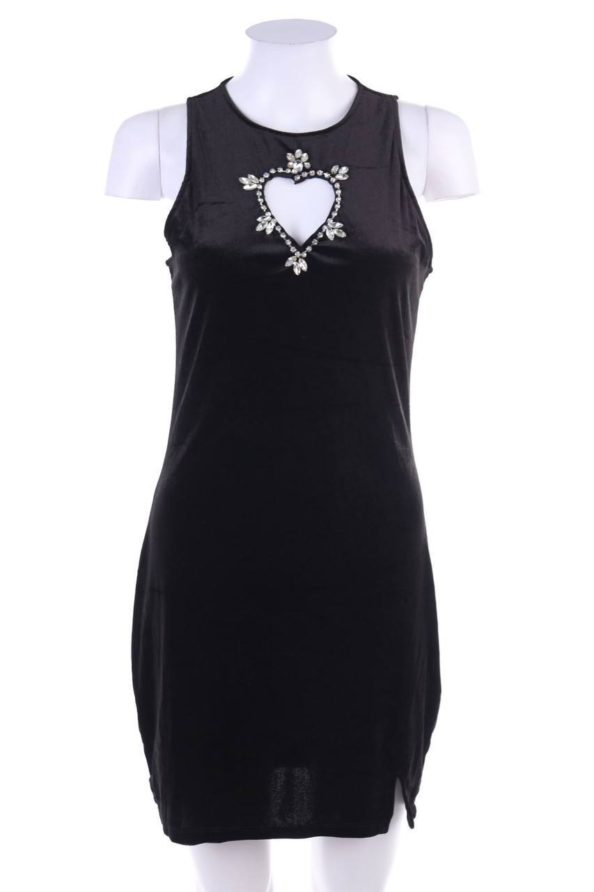 H&M DIVIDED - Samt-Kleid mit Cut-out mit Schmuckstein-Applikation - M