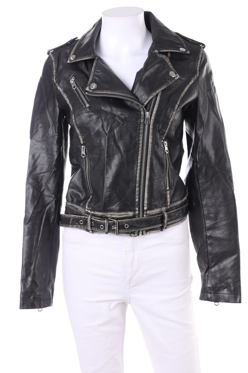 FB SISTER Faux Leather Jacket, Biker Style with Asymmetrical Cut X