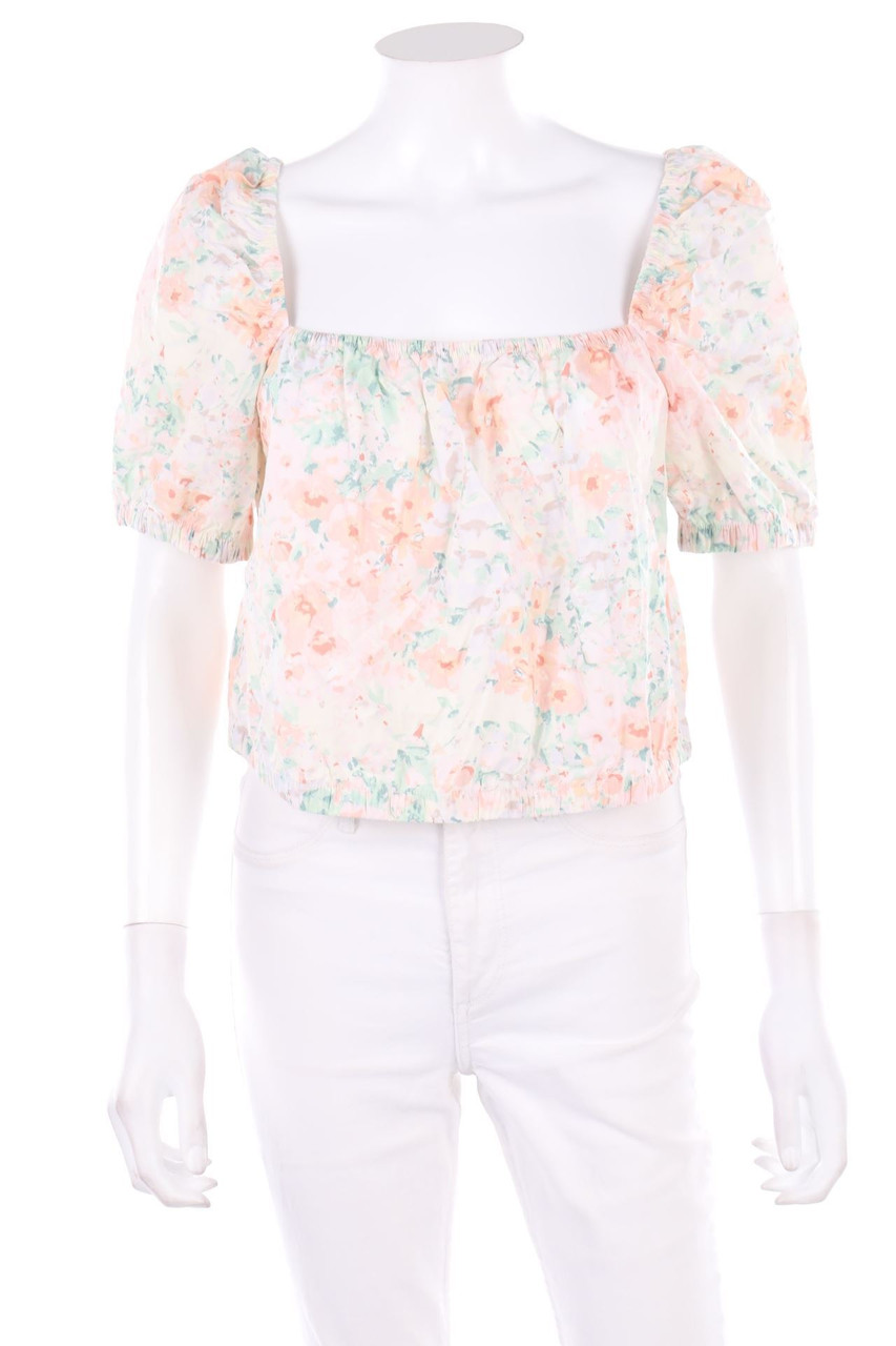 H&M - Cropped-Kurzarm-Bluse mit Blumen-Print - M