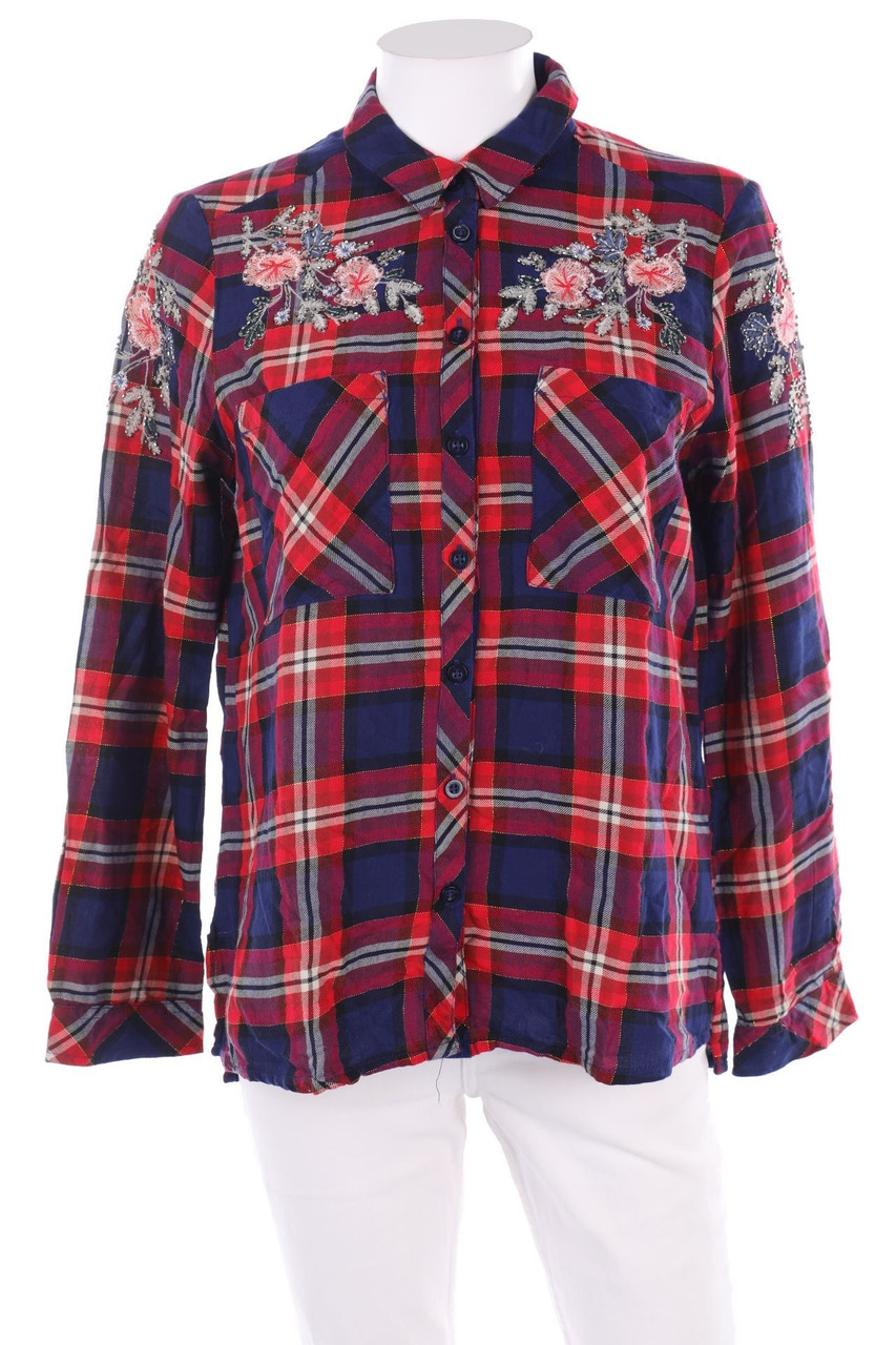 Q/S designed by s.Oliver - Checked Shirt Blouse with Glitter - D 38