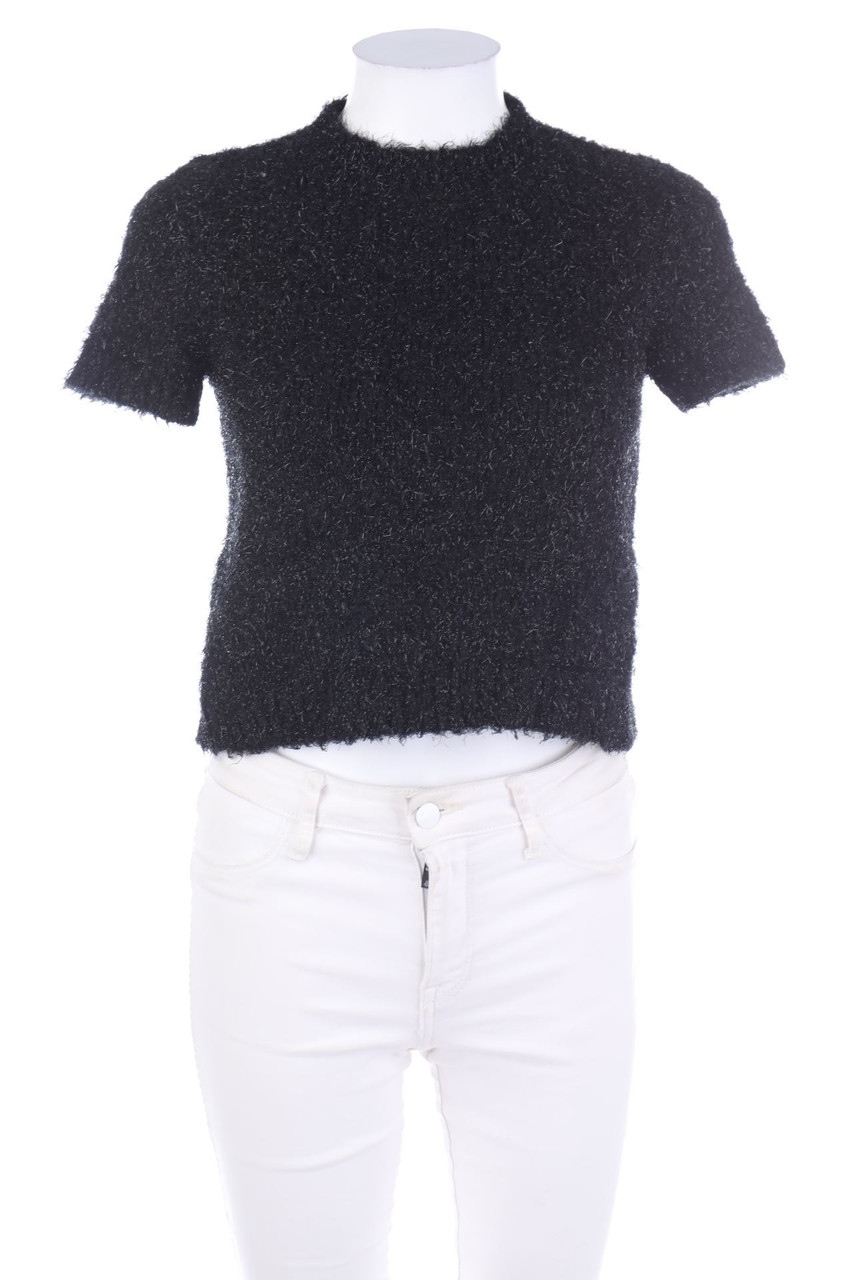 YES OR NO - Glitzer-Kurzarm-Strick-Pullover - XS