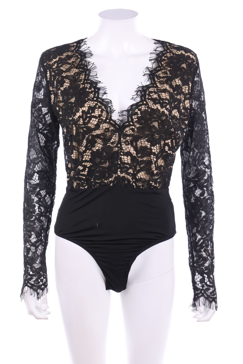 LOVE TRIANGLE - Lace-Sleveless Body with Deep Plunge Neckline - XL