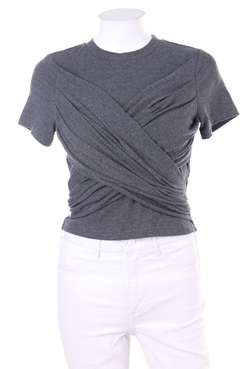 URBAN REVIVO - Kurzarm-Shirt in Wickel-Optik - D 40