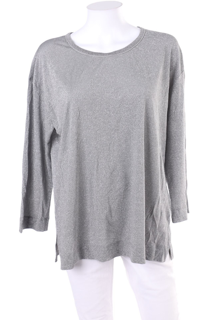 Ohne Label - Glitzer-Longsleeve-Shirt mit überschnittener Schulter - M