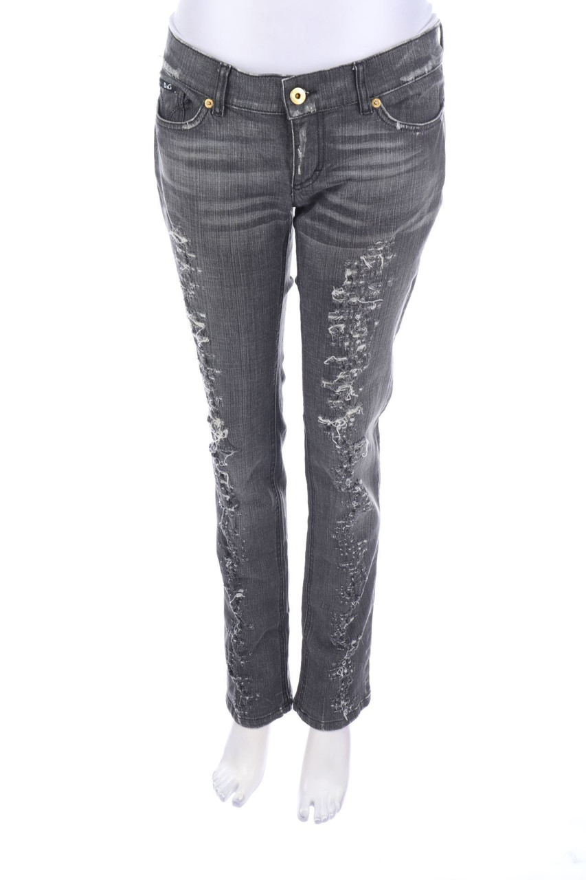 D&G DOLCE & GABBANA - Straight Cut Destroyed Jeans with Logo Patch - W29