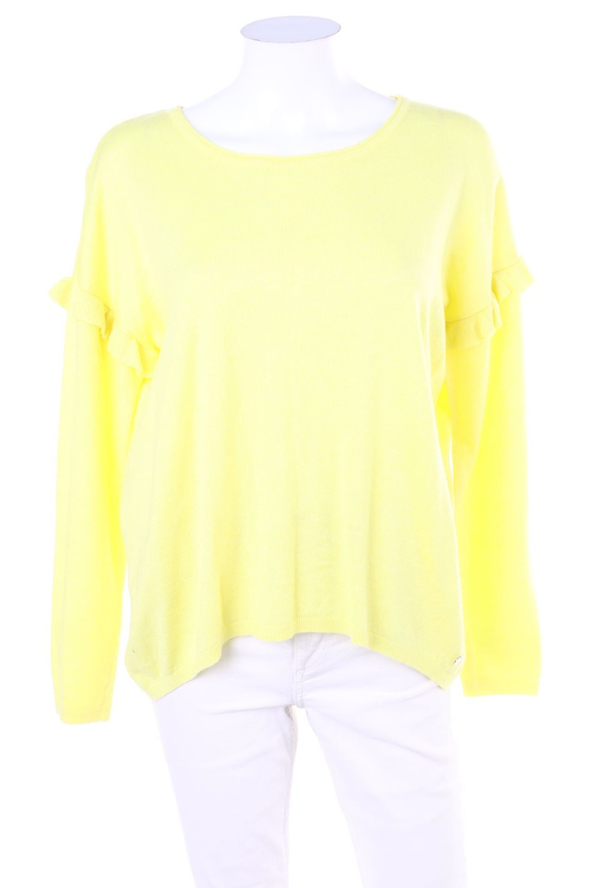 she - crewneck pullover, Viscose-blend with Volants - D 42