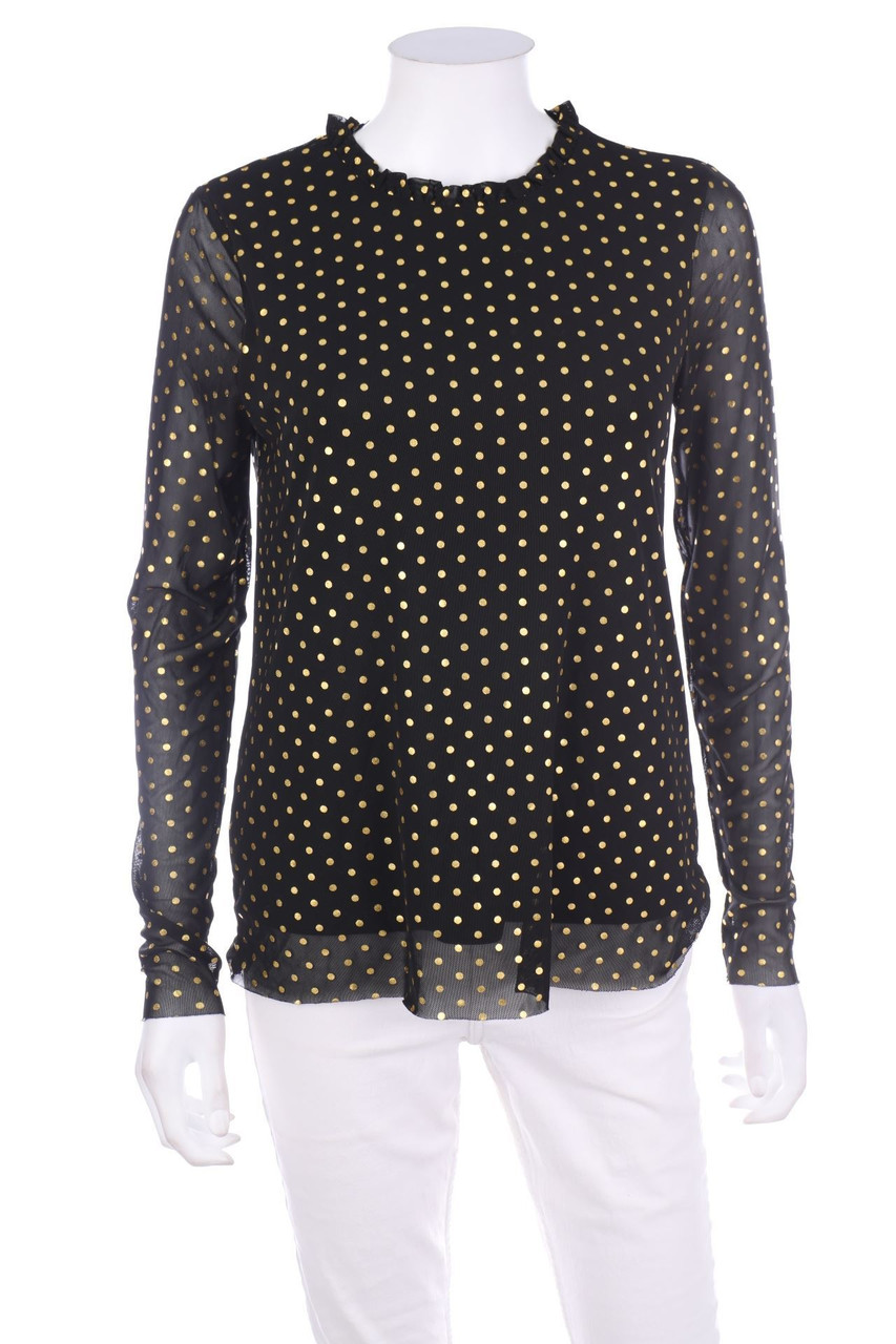 YAS - Polka Dot-Glitzer-Bluse mit Smok-Details - S