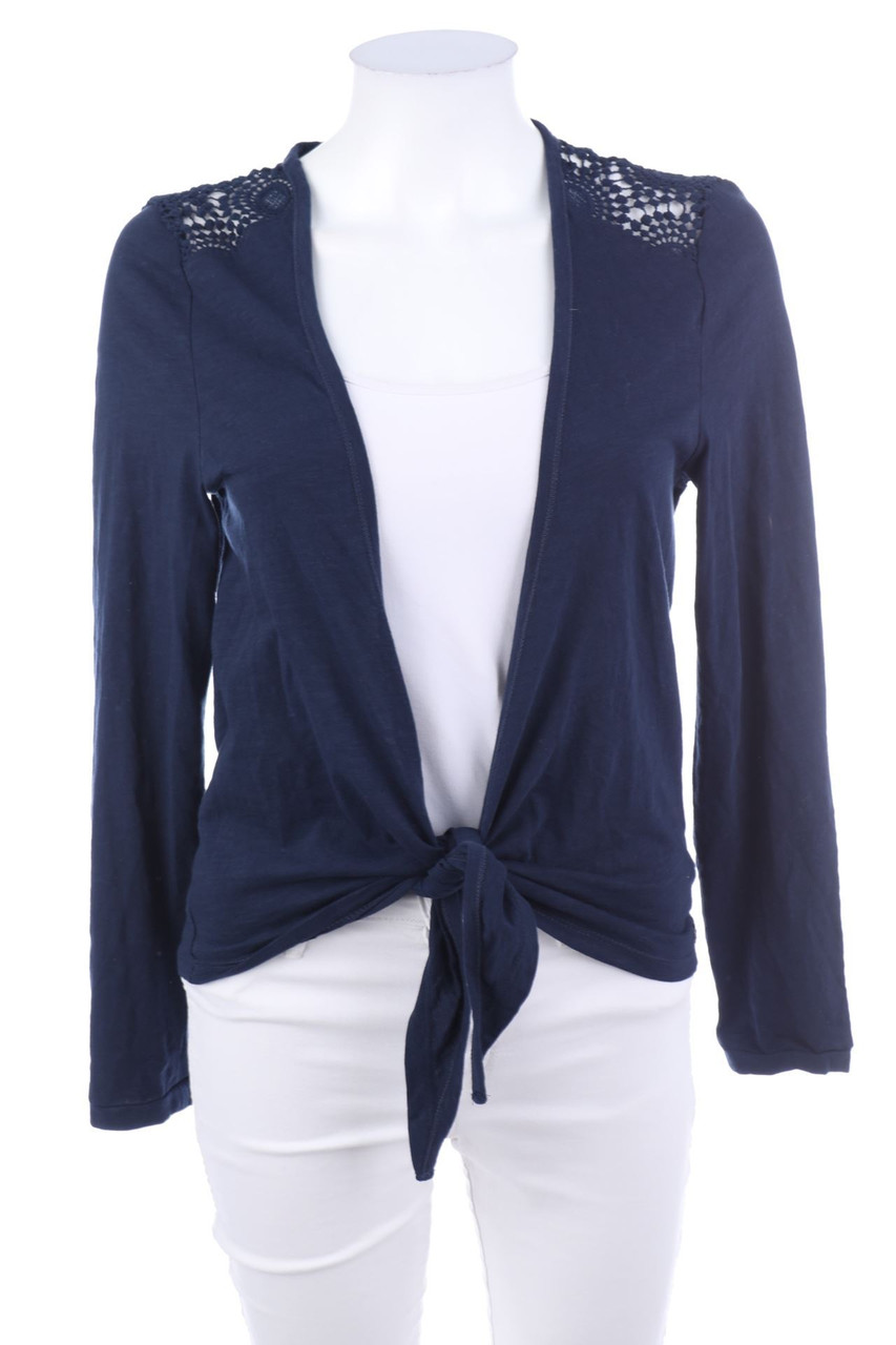 TOM TAILOR - Baumwoll-Cardigan mit Spitze zum Knoten - S