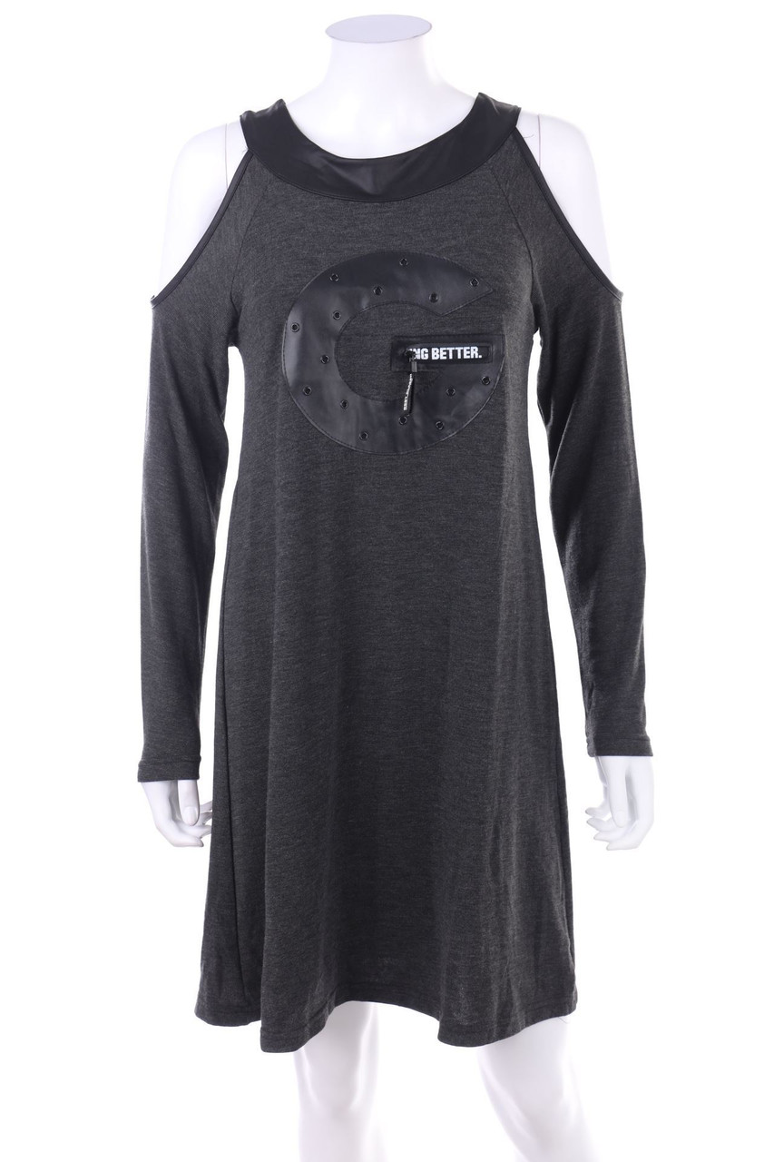 No Label - Cold-Shoulder-Dress with Faux Leather Details - S