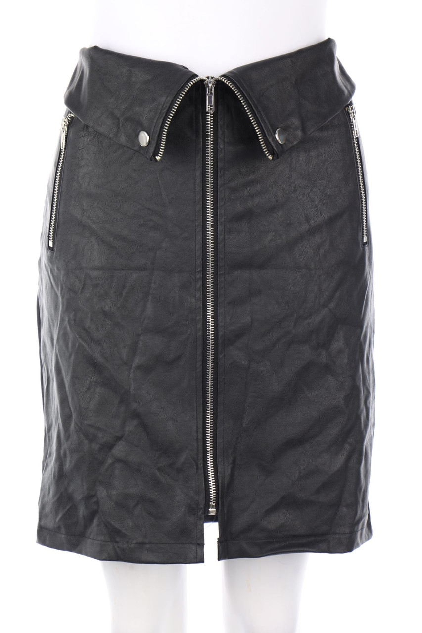zebra - Faux Leather Skirt with Zipper - XL