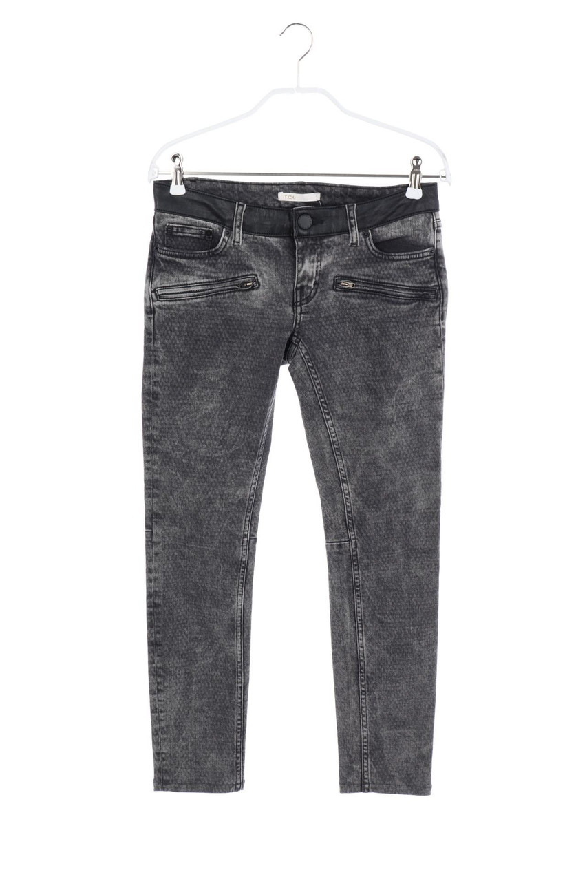 maje - Used Look Skinny Jeans with Faux Leather Details - D 34