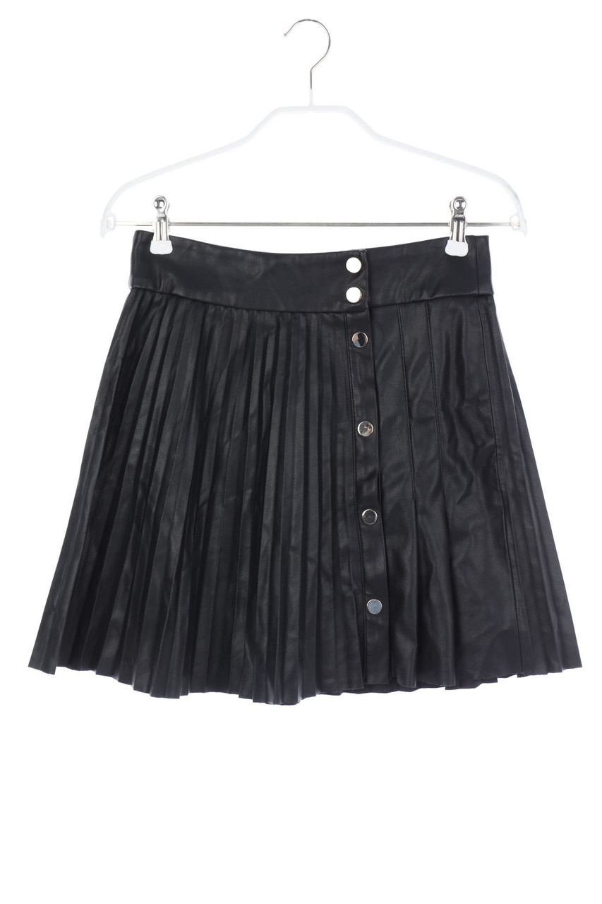 ZARA - Pleated Faux Leather Skirt with Buttons - S