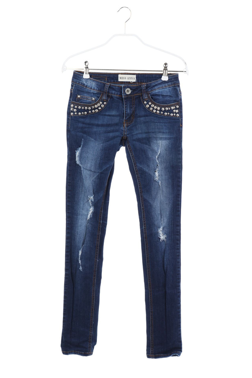 MISS ANNA - Destroyed Skinny-Jeans mit Schmuckstein-Applikation - D 34