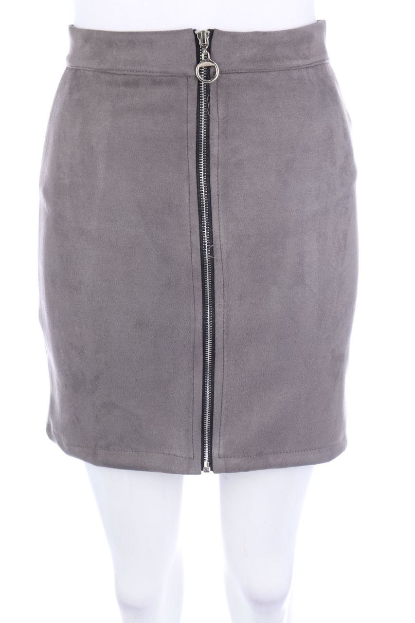 TODAY - Faux Leather Skirt with Zipper Closure - S