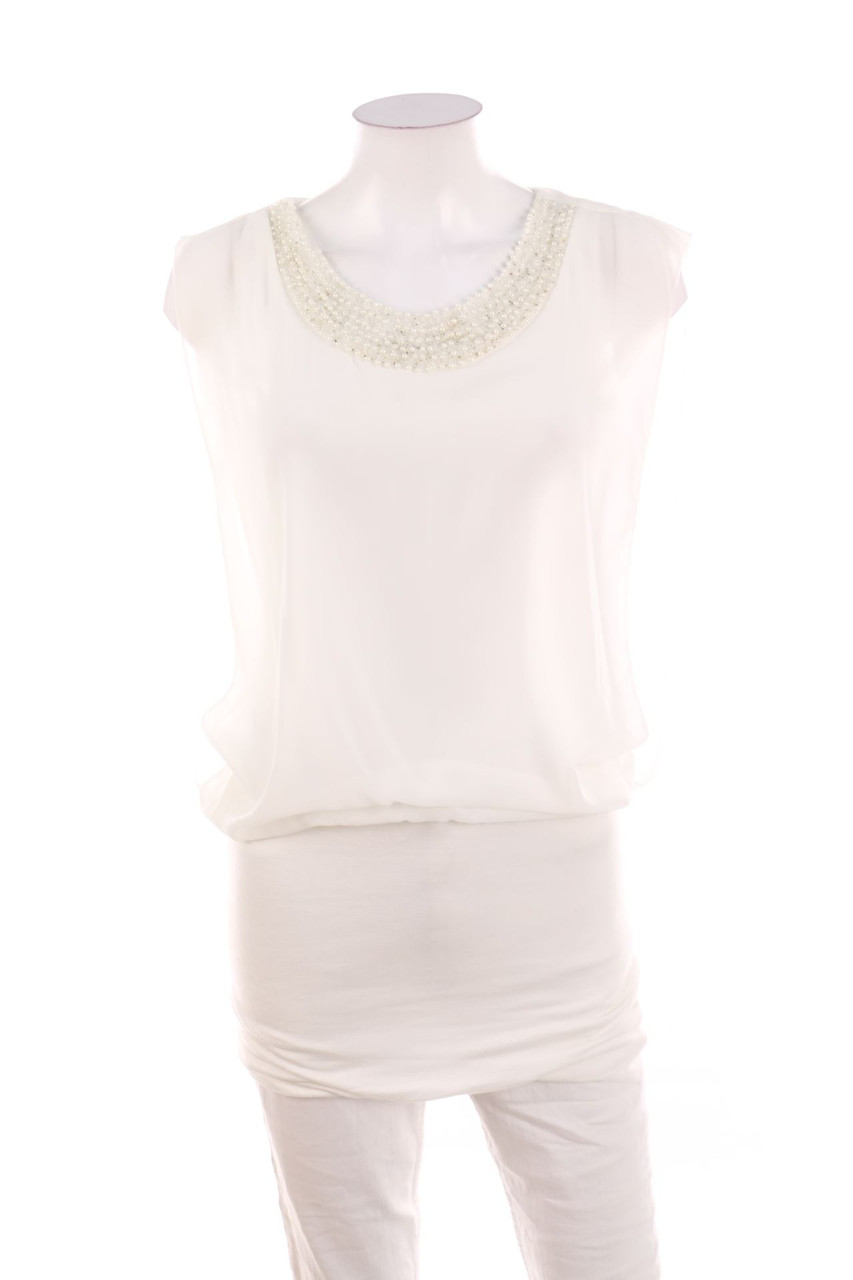 No Label - Blouse Top, Layer Look with Pearls - D 32