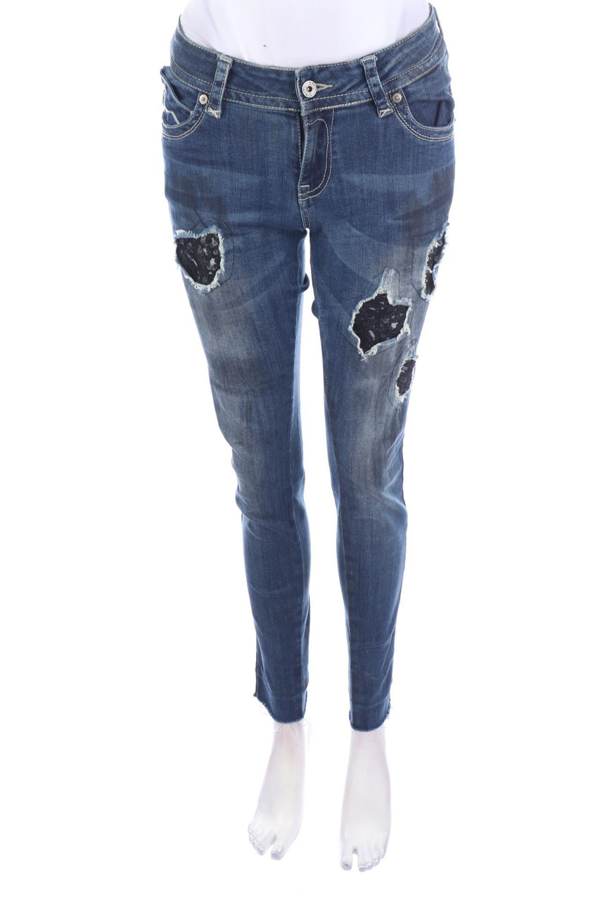 Blue Monkey - Destroyed Skinny-Jeans mit Pailletten - W26