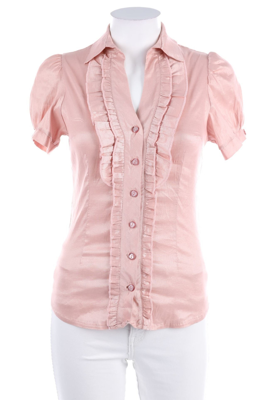 Ohne Label - Kurzarm-Bluse mit Rüschen - D 34