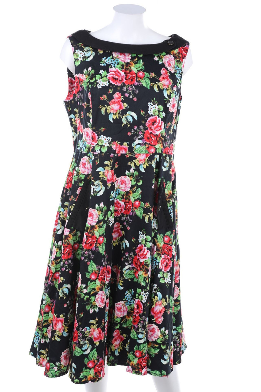 Hearts & Roses - Dress, 60s-style with Flower Print - D 44