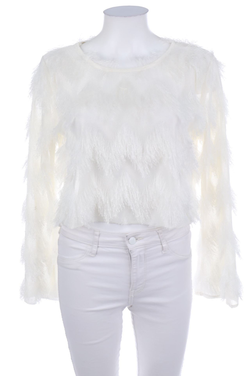 Ohne Label - Cropped-Bluse mit Fransen - S