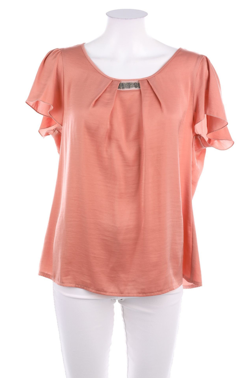 TAIFUN - Satin-Kurzarm-Bluse mit Perlen - XL