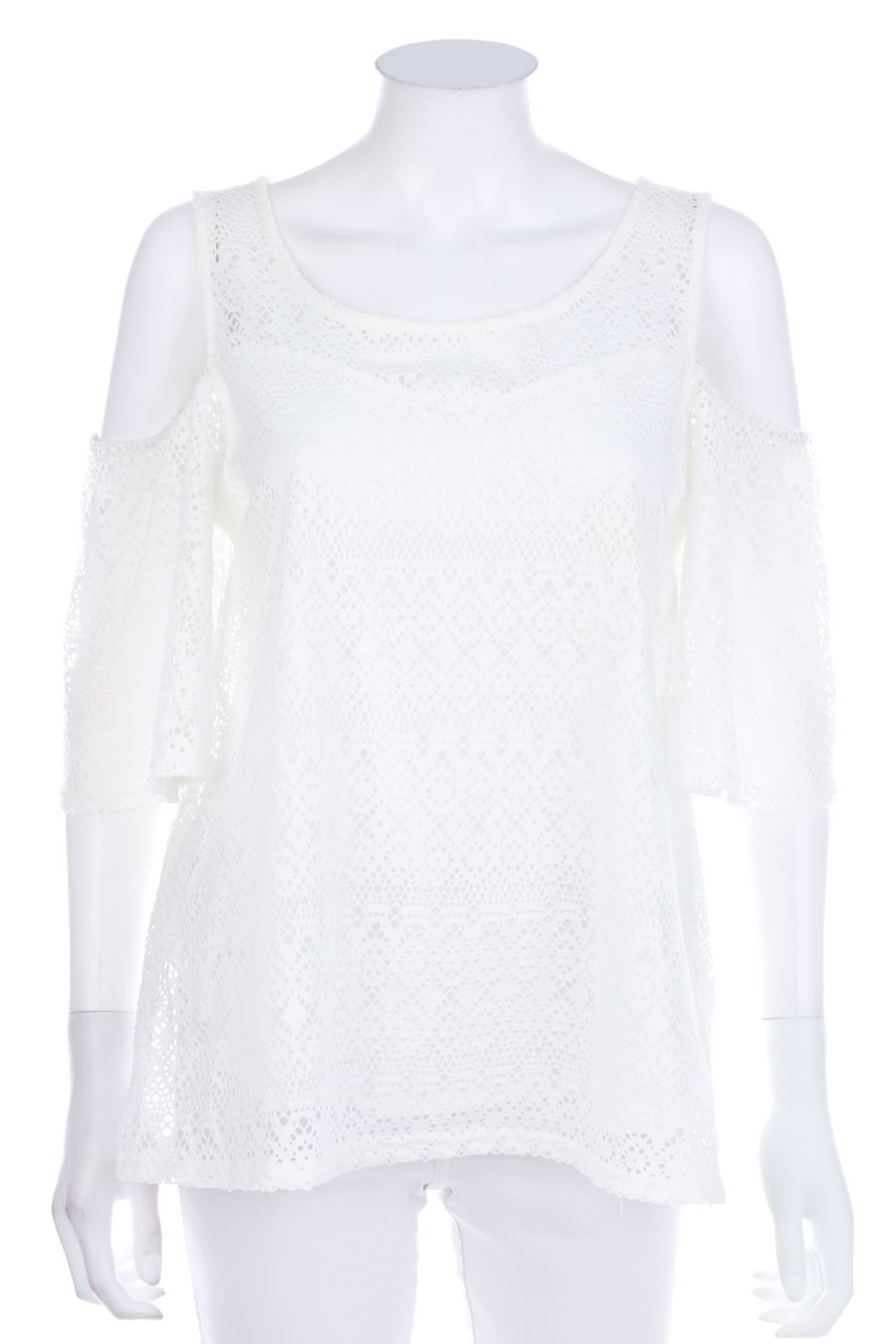 MOSQUITOS - Cold-Shoulder-Ruffled Blouse, Lace - XL