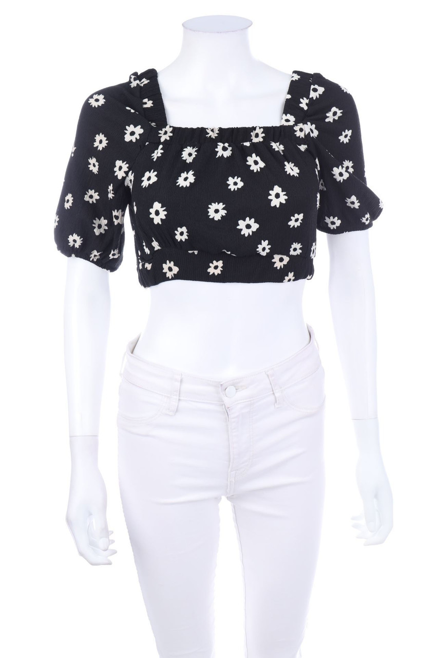 ZARA - Cropped-Bluse mit Blumen-Print - D 36