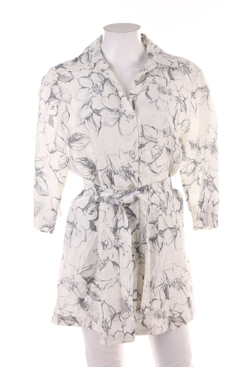 MARCONA - Blouse, Linen Mix with Flower Print - D 40