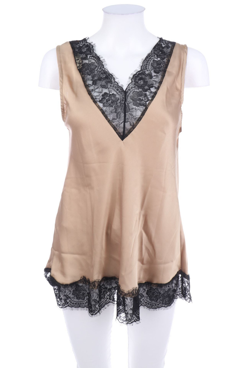 Susy Mix - Satin Blouse Top with Lace - M