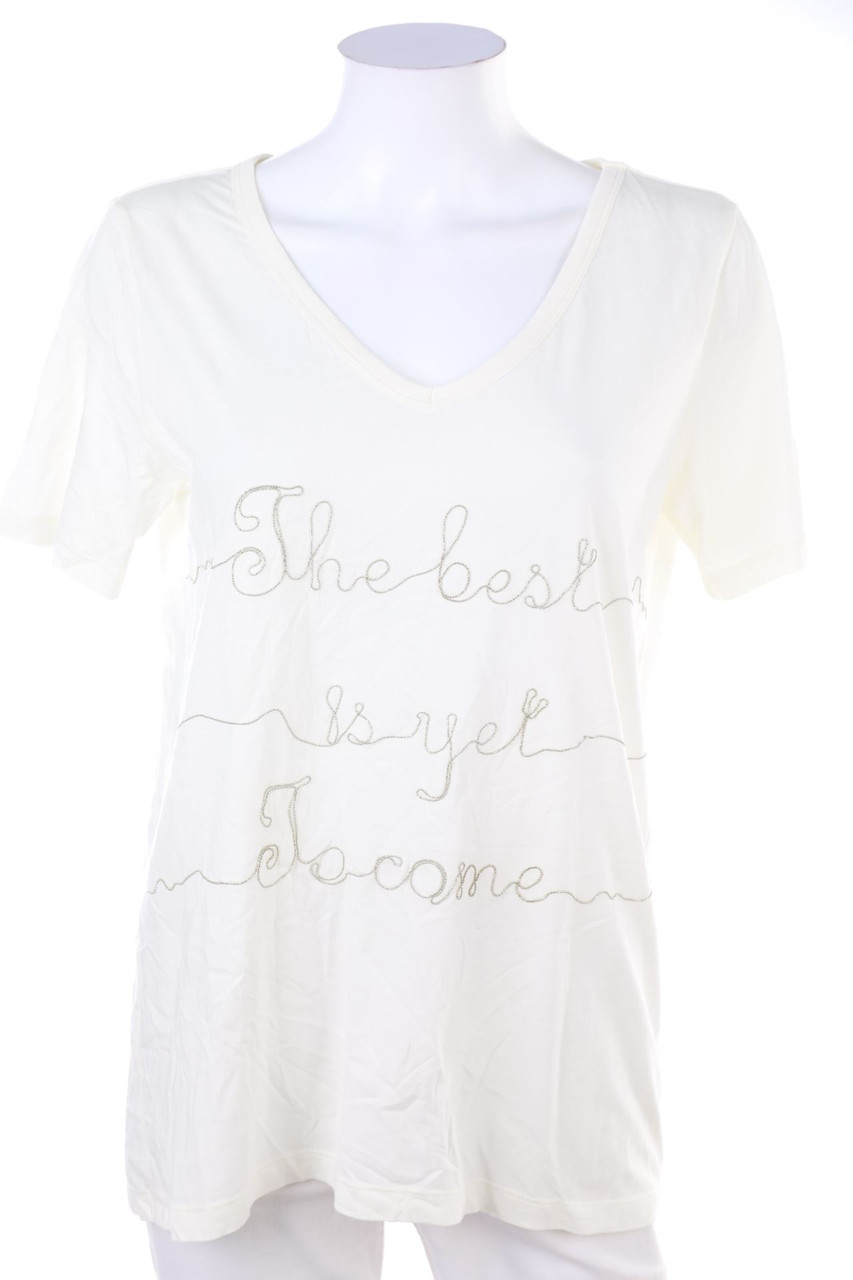 VILA - Kurzarm-Shirt mit Statement-Print - L