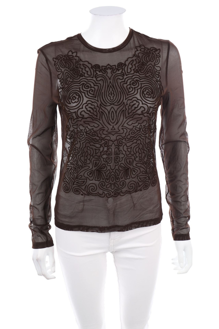 SISLEY - Mesh-Longsleeve-Shirt mit Flock-Print - M