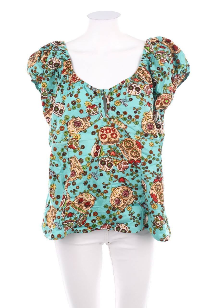 HELL BUNNY - Kurzarm-Bluse mit Print - XXXXL