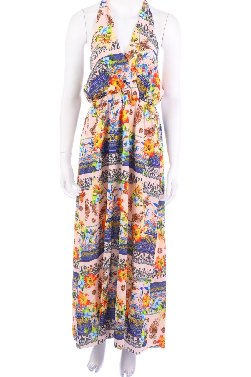No Label - Neckholder Maxi Dress with Flower Print - S