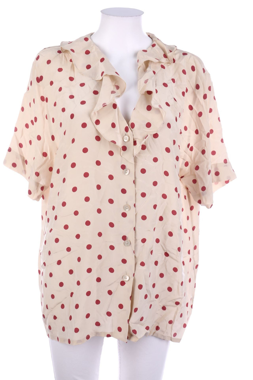 JOSEPH JANARD - Polka Dot-Shortsleeve Blouse made of Silk with Volants - XXXL