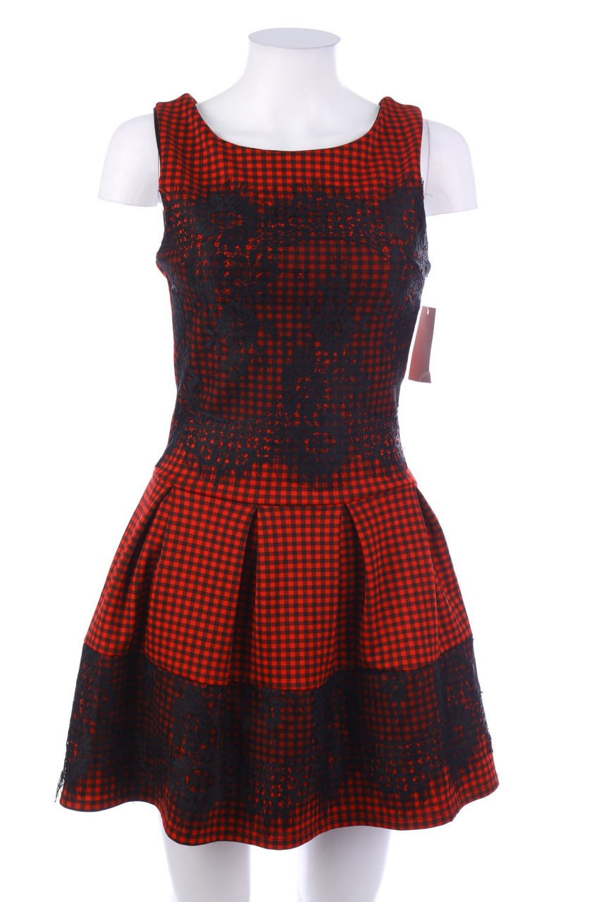 SECONDHAND - Karo-Minikleid mit Spitze - XXS