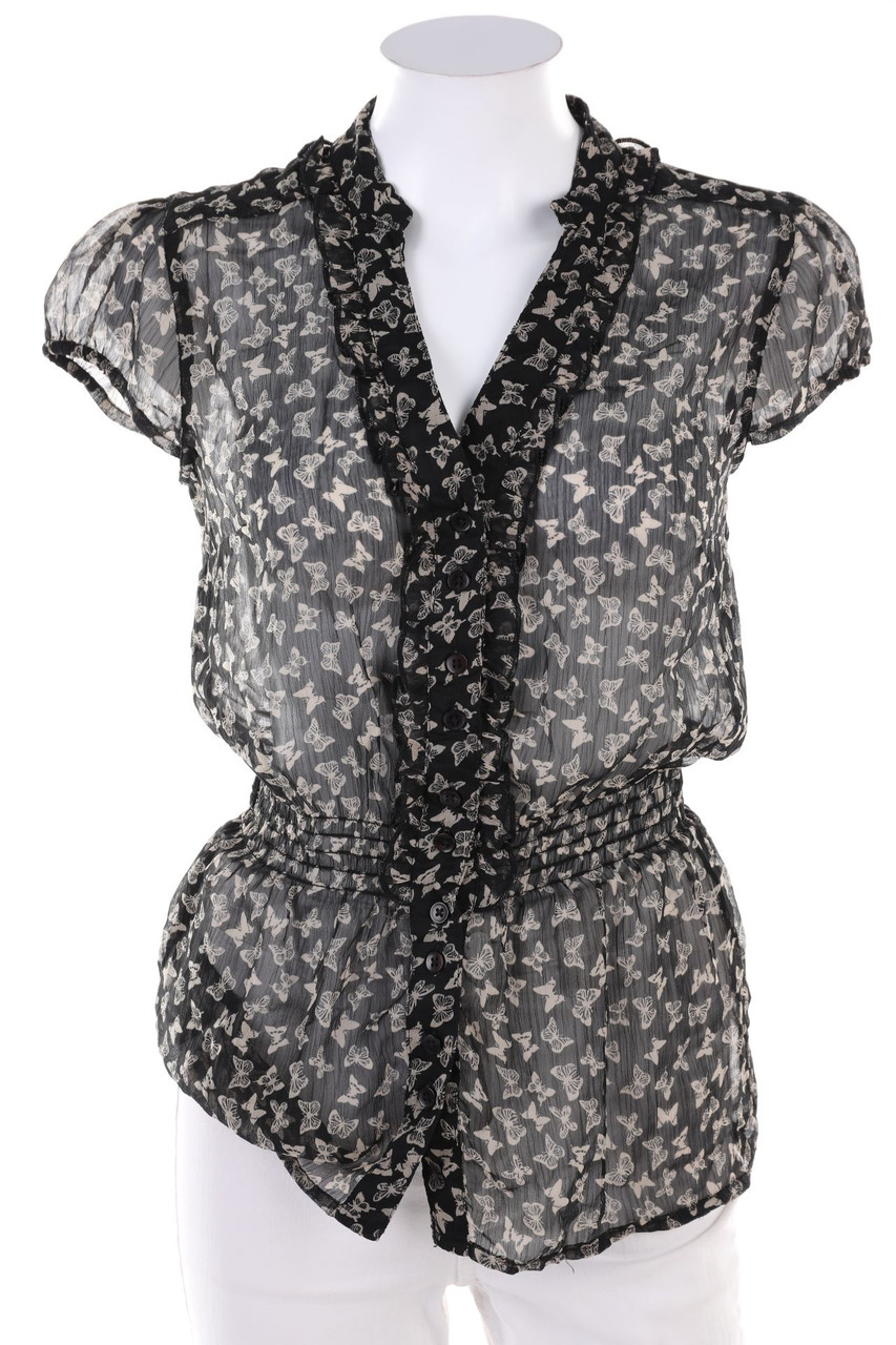 flame - Kurzarm-Bluse mit Rüschen - M