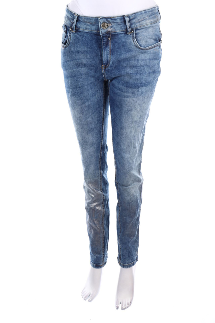 COCCARA - Used Look Skinny-Jeans mit Glitzer - W29