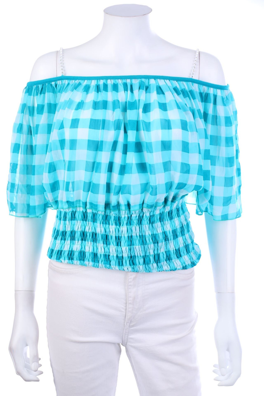 SECONDHAND - Off-the-shoulder blouse, Checked - XL