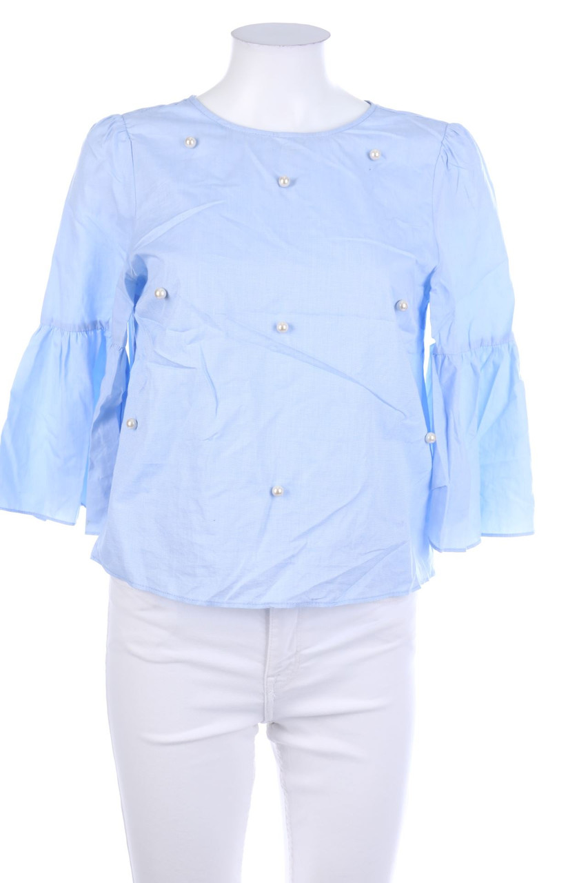 ZARA - Baumwoll-Bluse mit Perlen - S