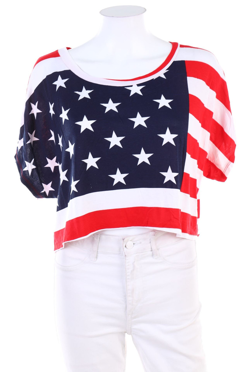 No Label - Oversize-Cropped-Shirt with Print - M