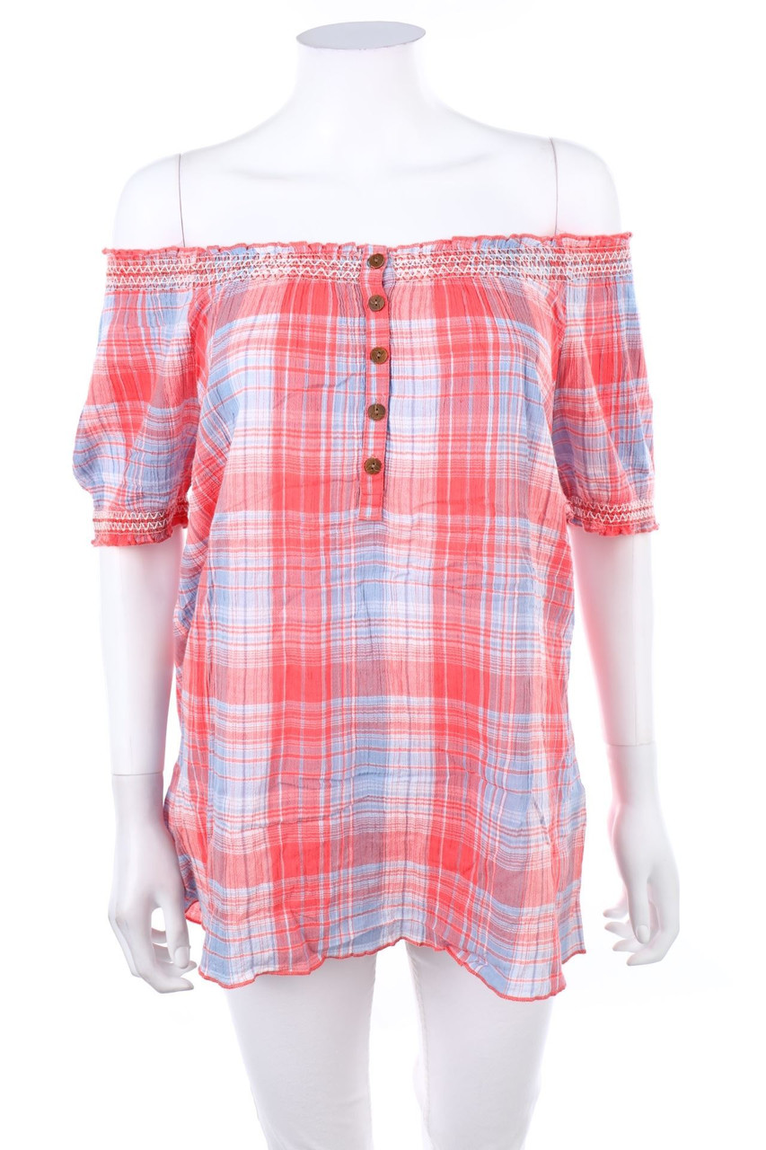 DAMART - Off-the-shoulder blouse, Checked - D 48