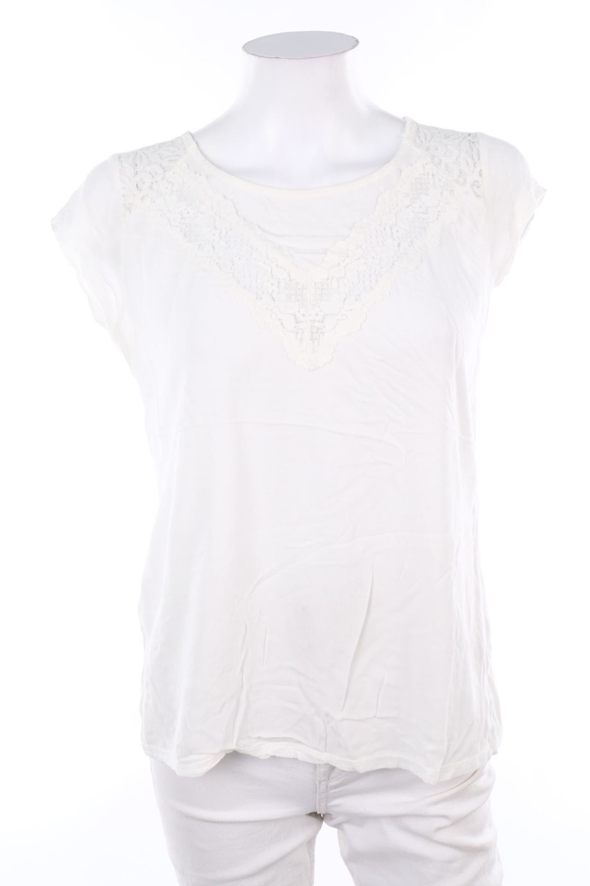 NAF NAF - Kurzarm-Shirt mit Spitzen-Einsatz - S