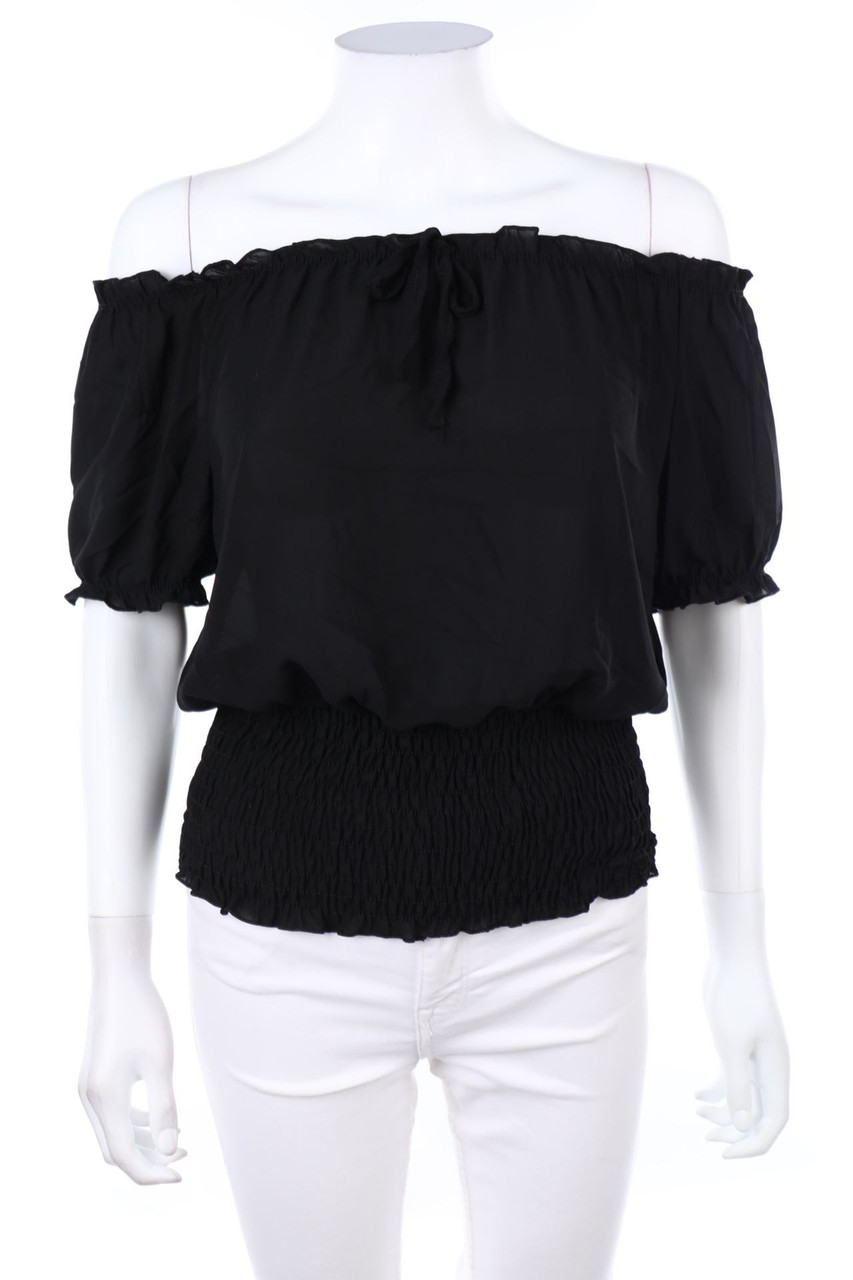ambra - Off-the-shoulder blouse, Smok Detailing - M