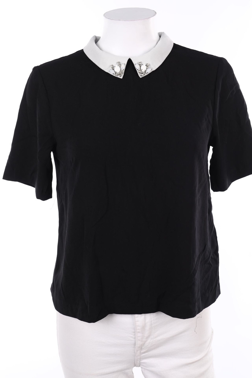 H&M - Kurzarm-Bluse mit Strass-Steinen - XS