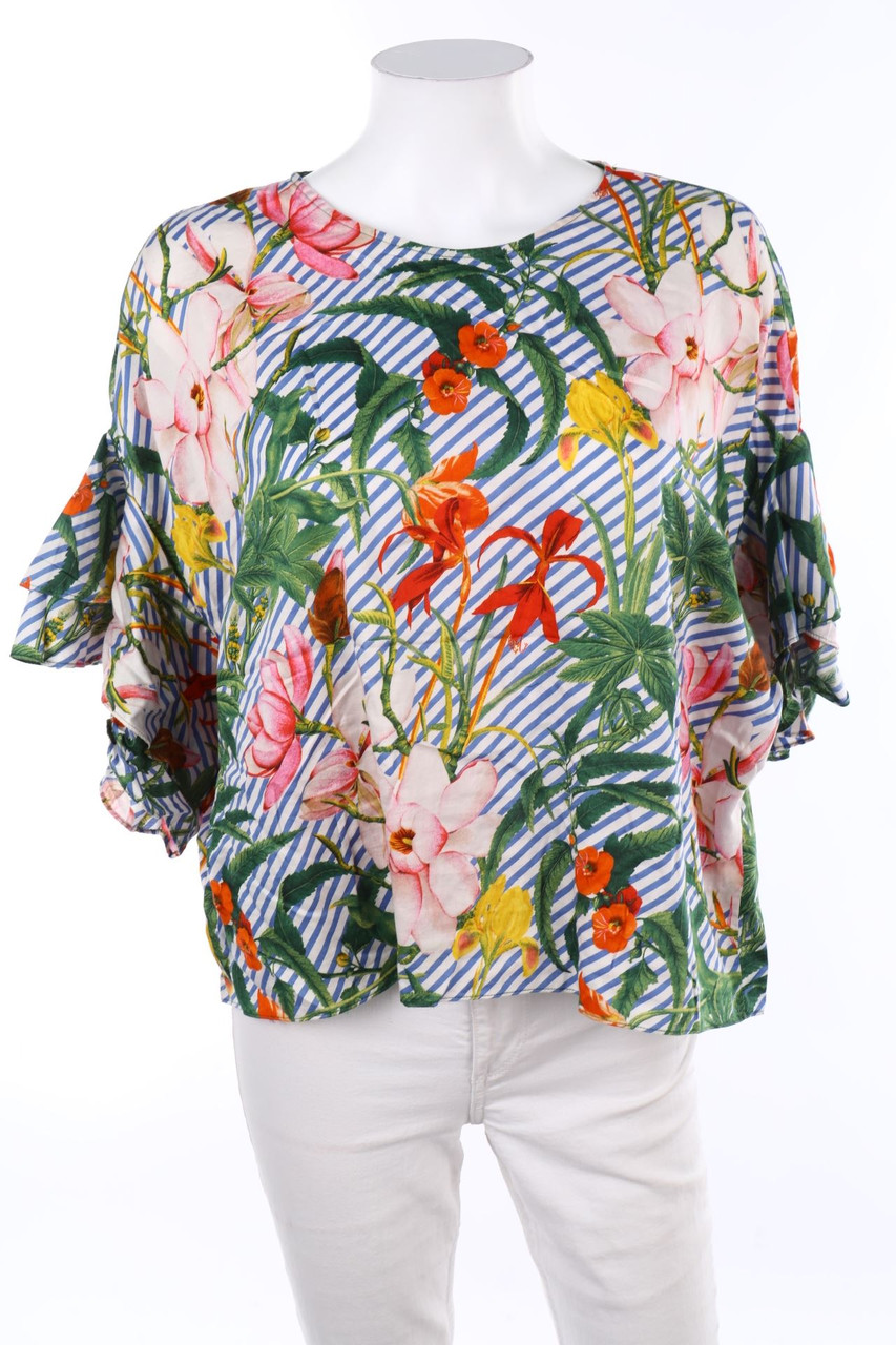 ZARA - Volant-Bluse mit Blumen-Print - XL