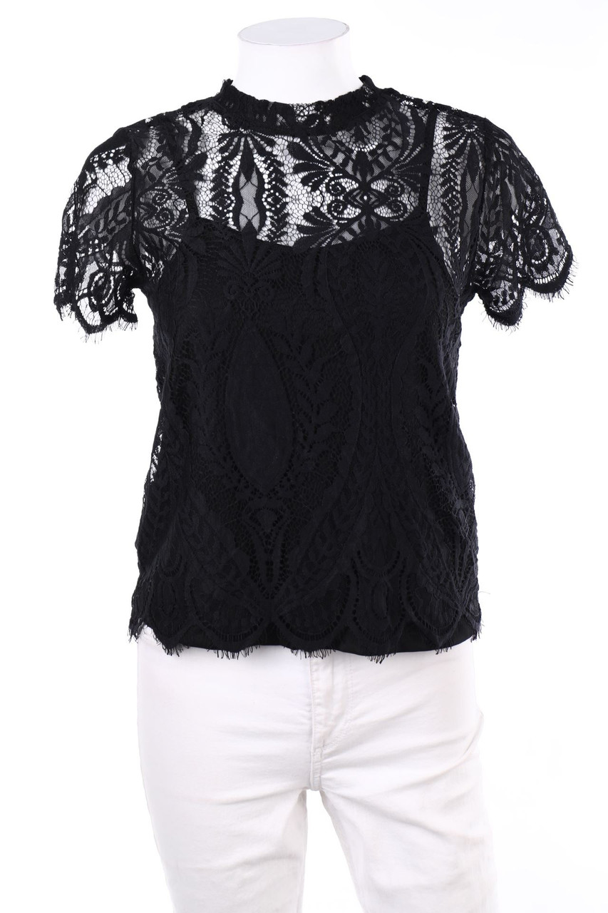 RESERVED - Shortsleeve Blouse with Lace Insert - M