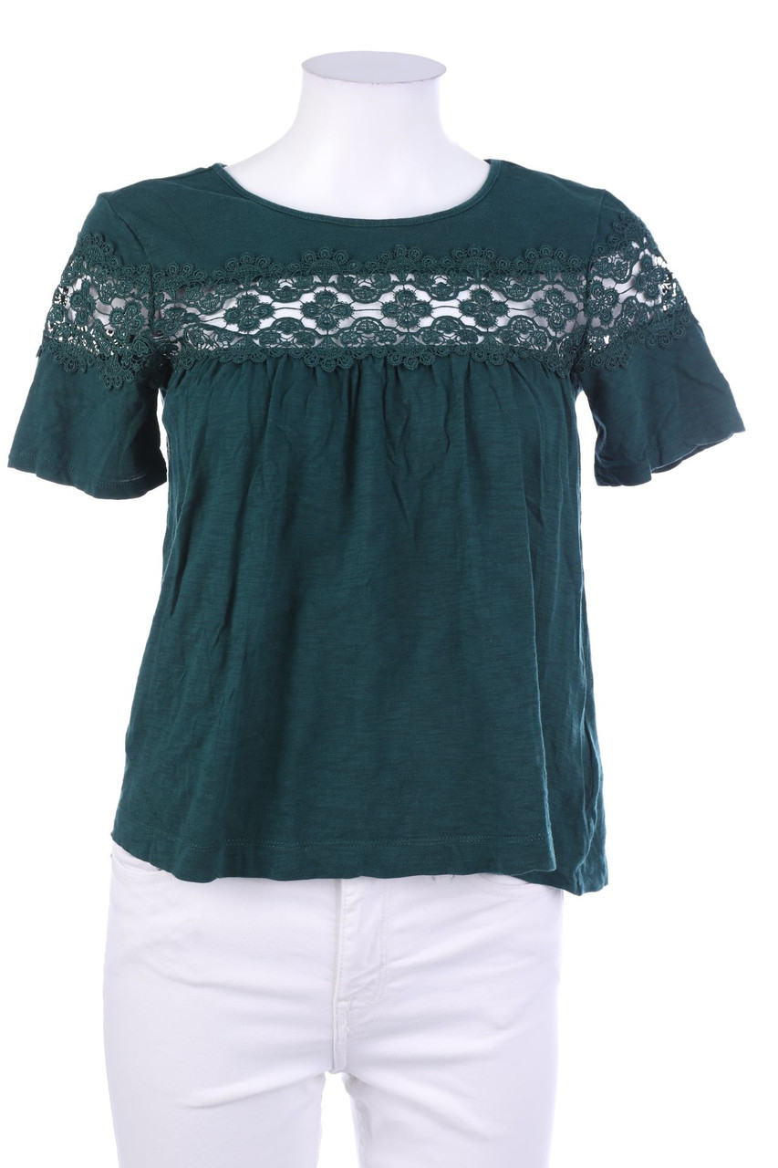 H&M - Baumwoll-Kurzarm-Shirt mit Häkelspitze - XS