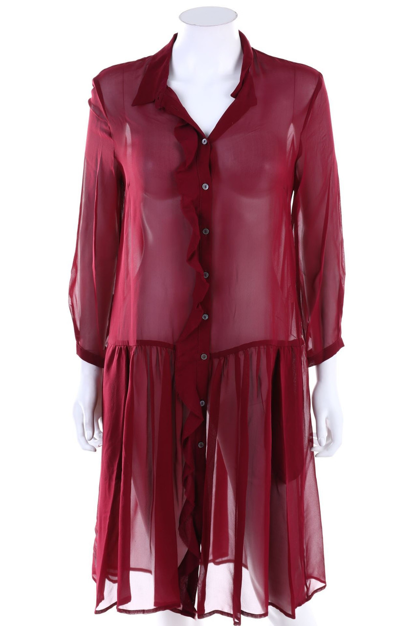 Attic and Barn - Chiffon-Shirt Dress made of Silk with Volants - M
