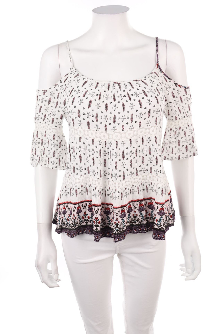 COLLOSEUM - Cold-Shoulder-Ruffled Shirt - S