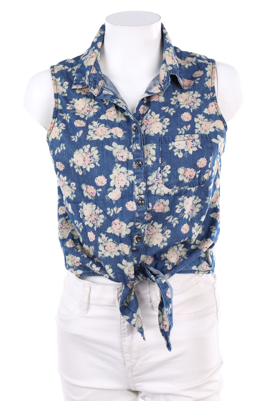 SECONDHAND - Sleeveless Shirt Blouse with Flower Print - S